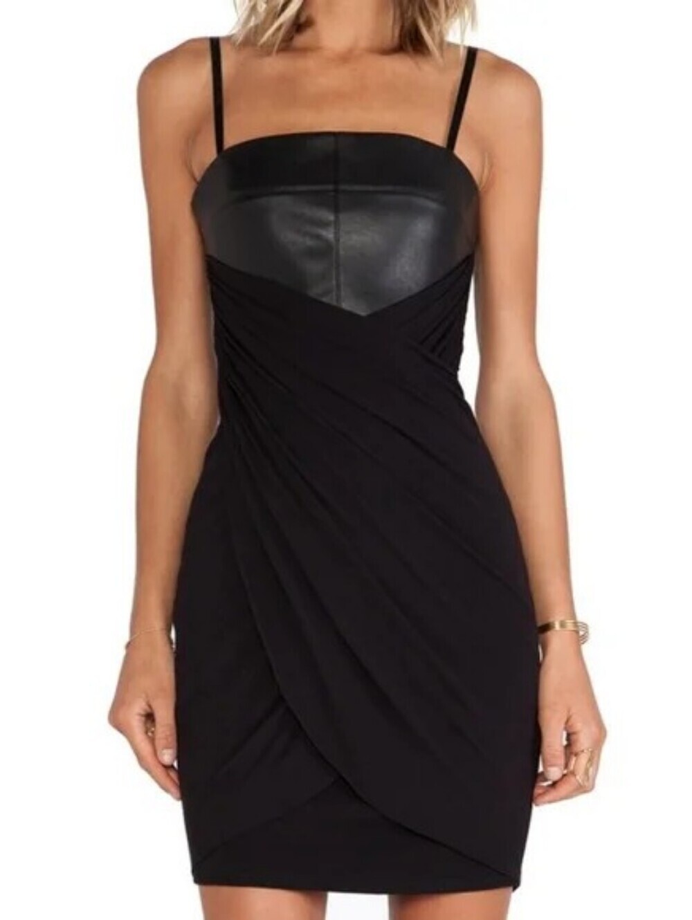 Bailey 44 Black Strapless Dress with Leather Accent